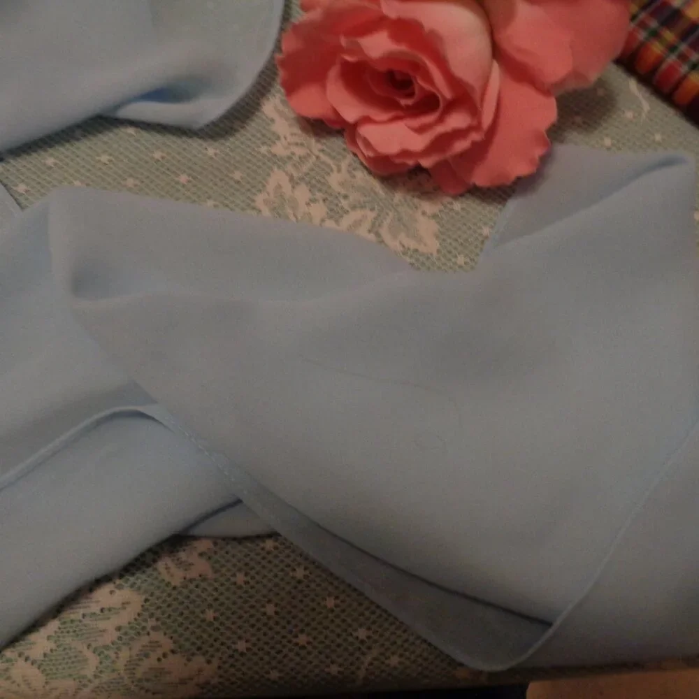 RETRO 60 70S LONG CHIFFON Blue SCARF & 60S Plaid Kerchief Lot - Picture 9 of 9